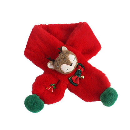 Pluche kindersjaal met rendierkopje, strikje en groene pompons