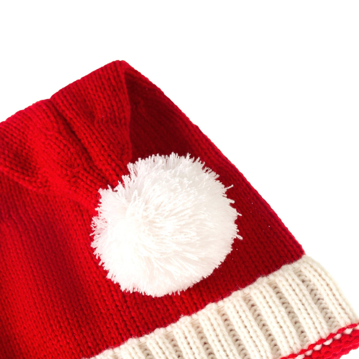 Gebreide rode kerstmuts met witte omslag en pompon, voor ouder en kind