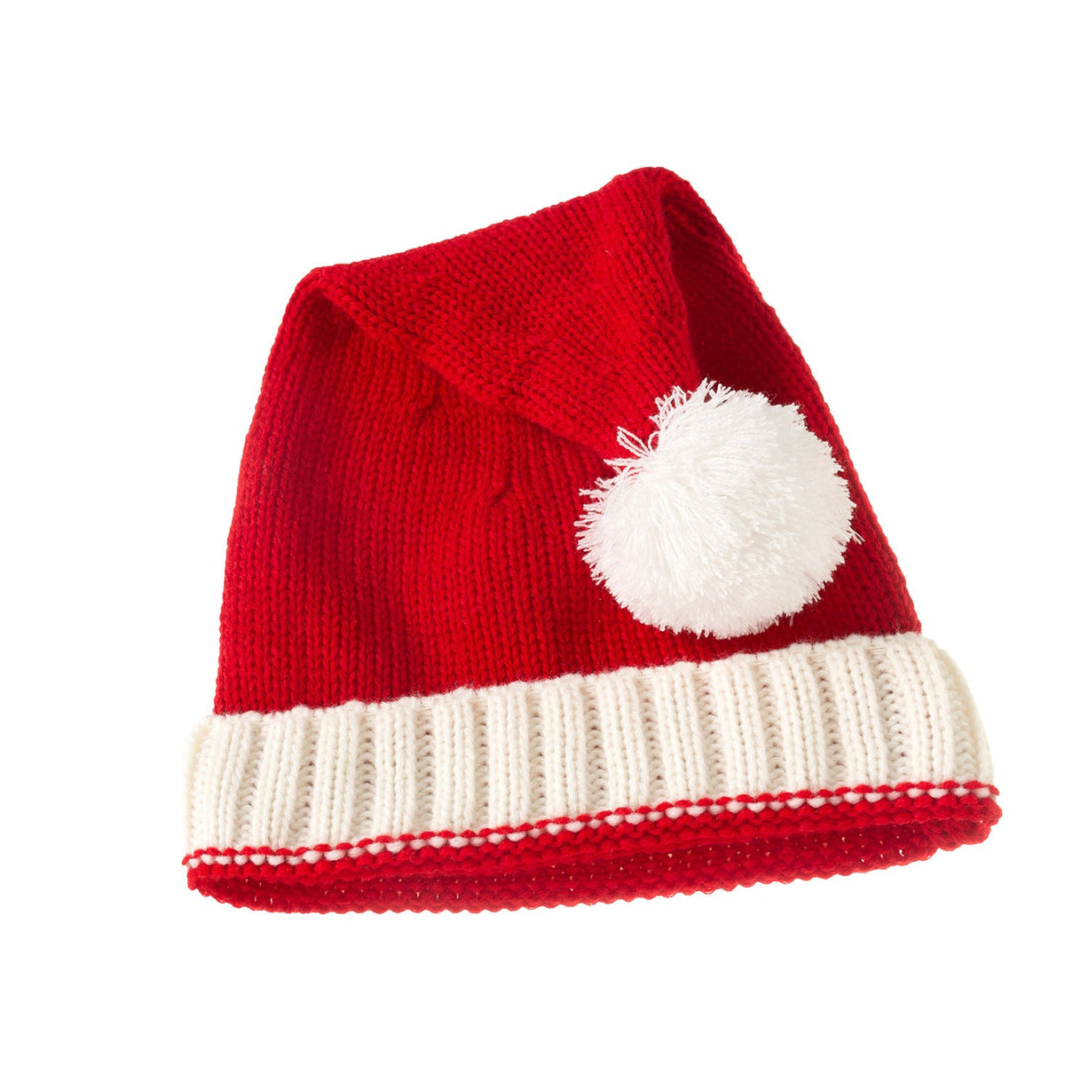 Gebreide rode kerstmuts met witte omslag en pompon, voor ouder en kind