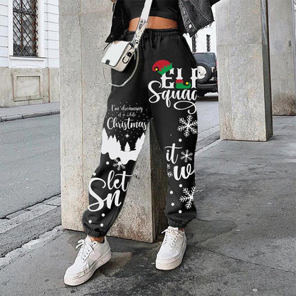 Kerst joggingbroek voor dames met elastische taille en boorden aan de enkels