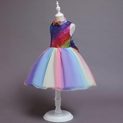 Schattige Feestjurk voor Meisjes - Strikpatroon - Polyester/Tule - Vier Seizoenen