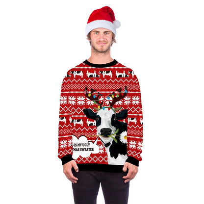 Foute kersttrui met allover print van katten en kerstmotieven