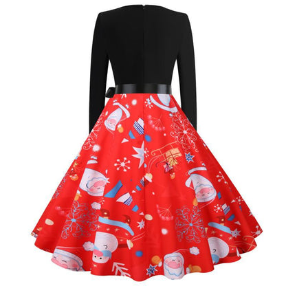 Holly - Vintage Kerstjurk - Rood - Polyester met Feestelijke Print en Strik