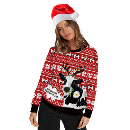Foute kersttrui met allover print van katten en kerstmotieven
