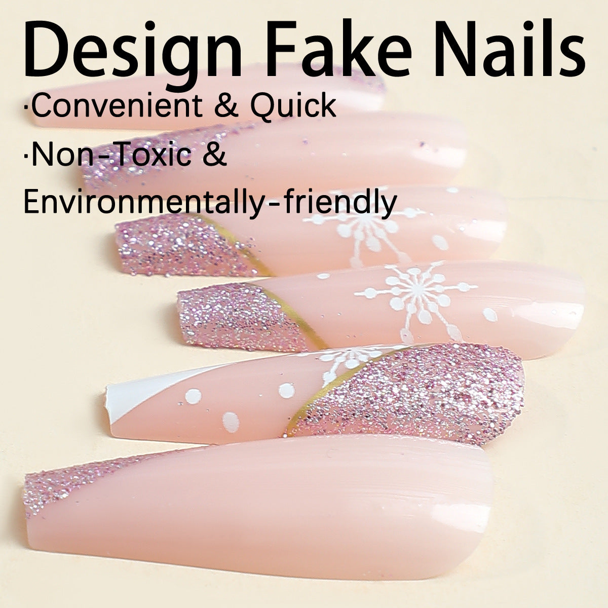 Nagels voor Vrouwen - Sweety Pink Snowflake Design - Perfect voor Kerstmis