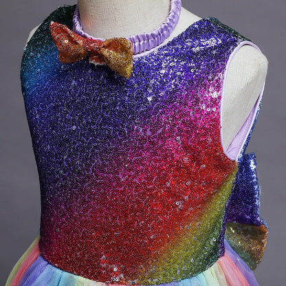 Schattige Feestjurk voor Meisjes - Strikpatroon - Polyester/Tule - Vier Seizoenen