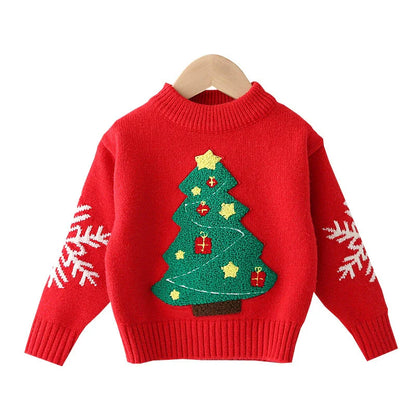 Kersttrui Kinderen - Groen - Hoogwaardig Polyester - Met Kerstboom Patroon