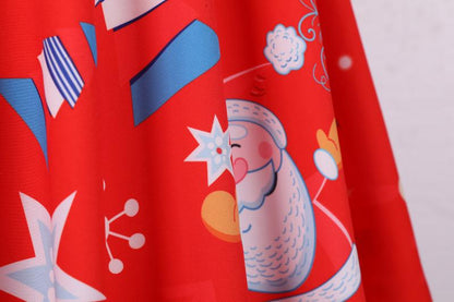 Holly - Vintage Kerstjurk - Rood - Polyester met Feestelijke Print en Strik