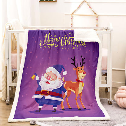 Fleece kerstdeken met kerstprint en witte teddy achterkant - paars met kerstman
