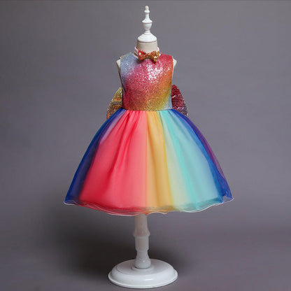Schattige Feestjurk voor Meisjes - Strikpatroon - Polyester/Tule - Vier Seizoenen