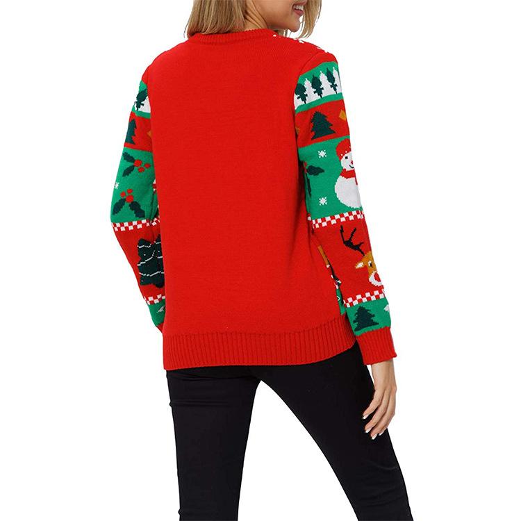 Gebreide Kerst Sweater Dames met Kerstboom en Sneeuwman Motief