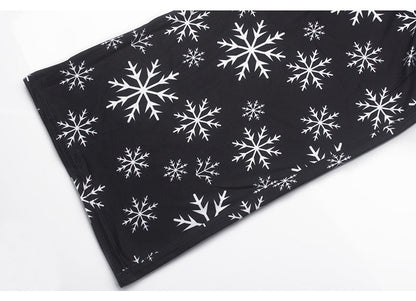 Wijde kerstbroek voor dames met hoge taille, trekkoord en kerstprint