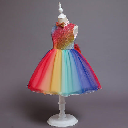 Schattige Feestjurk voor Meisjes - Strikpatroon - Polyester/Tule - Vier Seizoenen