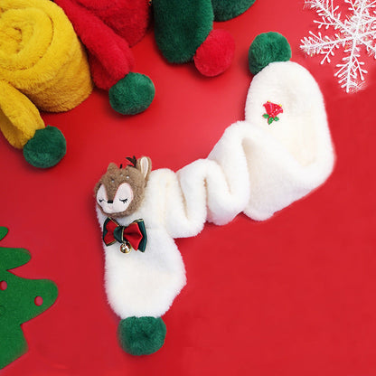 Pluche kindersjaal met rendierkopje, strikje en groene pompons