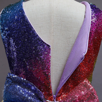 Schattige Feestjurk voor Meisjes - Strikpatroon - Polyester/Tule - Vier Seizoenen