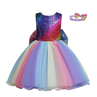Schattige Feestjurk voor Meisjes - Strikpatroon - Polyester/Tule - Vier Seizoenen