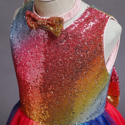 Schattige Feestjurk voor Meisjes - Strikpatroon - Polyester/Tule - Vier Seizoenen