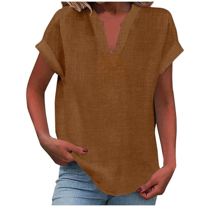 Blouse dames felroze V-hals - grote maten relaxed fit