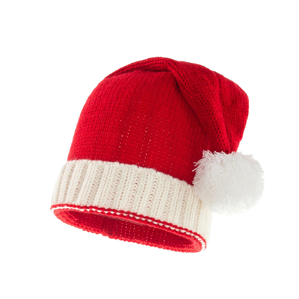 Gebreide rode kerstmuts met witte omslag en pompon, voor ouder en kind