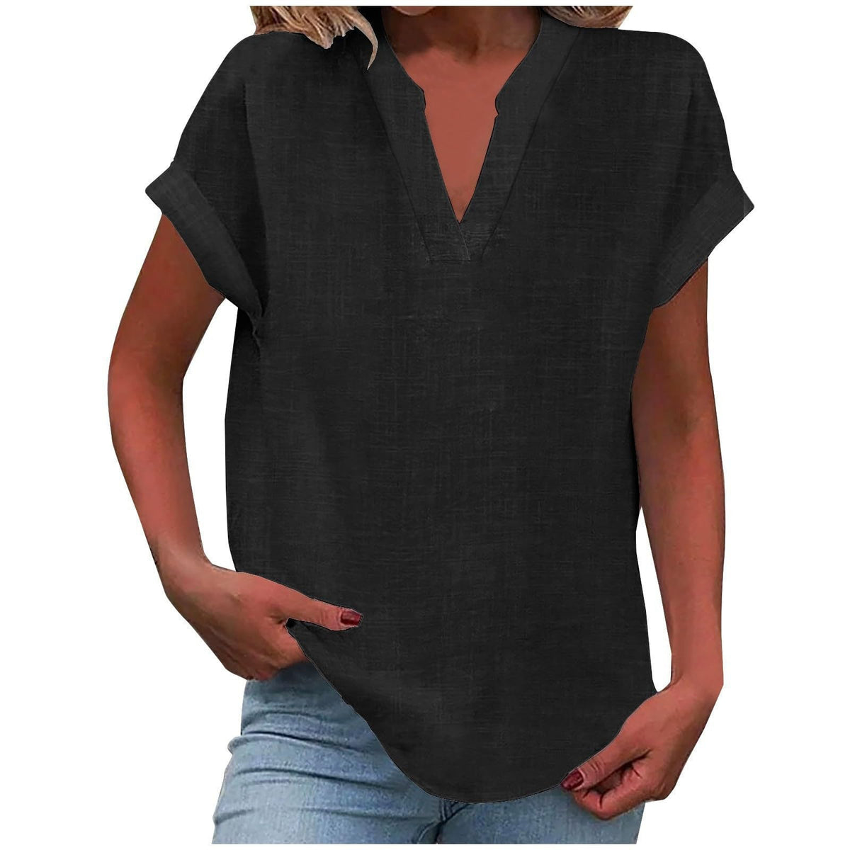Blouse dames bruin V-hals - zachte stof losse pasvorm