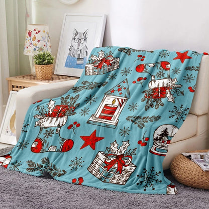 Emma - Kerstdekens - Rood met Eland en Kerstboom Design - Warm Vleece