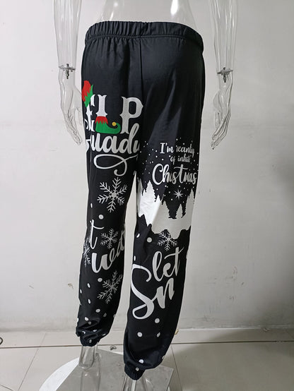 Kerst joggingbroek voor dames met elastische taille en boorden aan de enkels