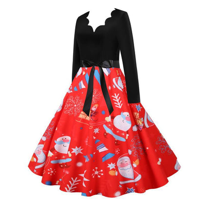 Holly - Vintage Kerstjurk - Rood - Polyester met Feestelijke Print en Strik