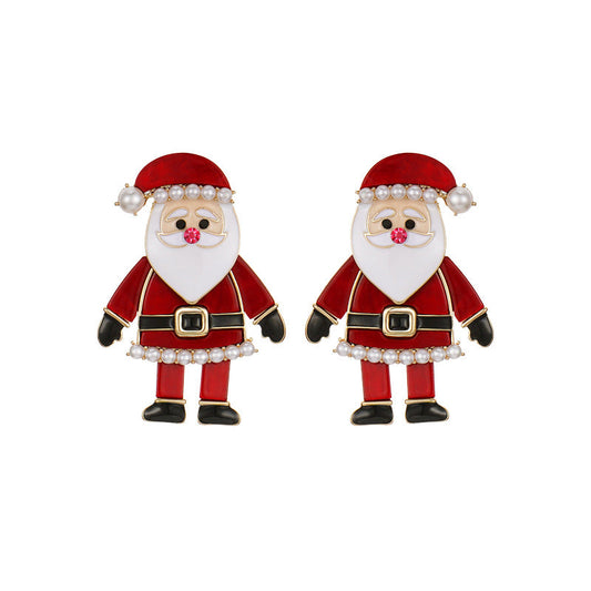 Kerstman oorstekers in rood en wit met witte kraaltjes langs muts en baard