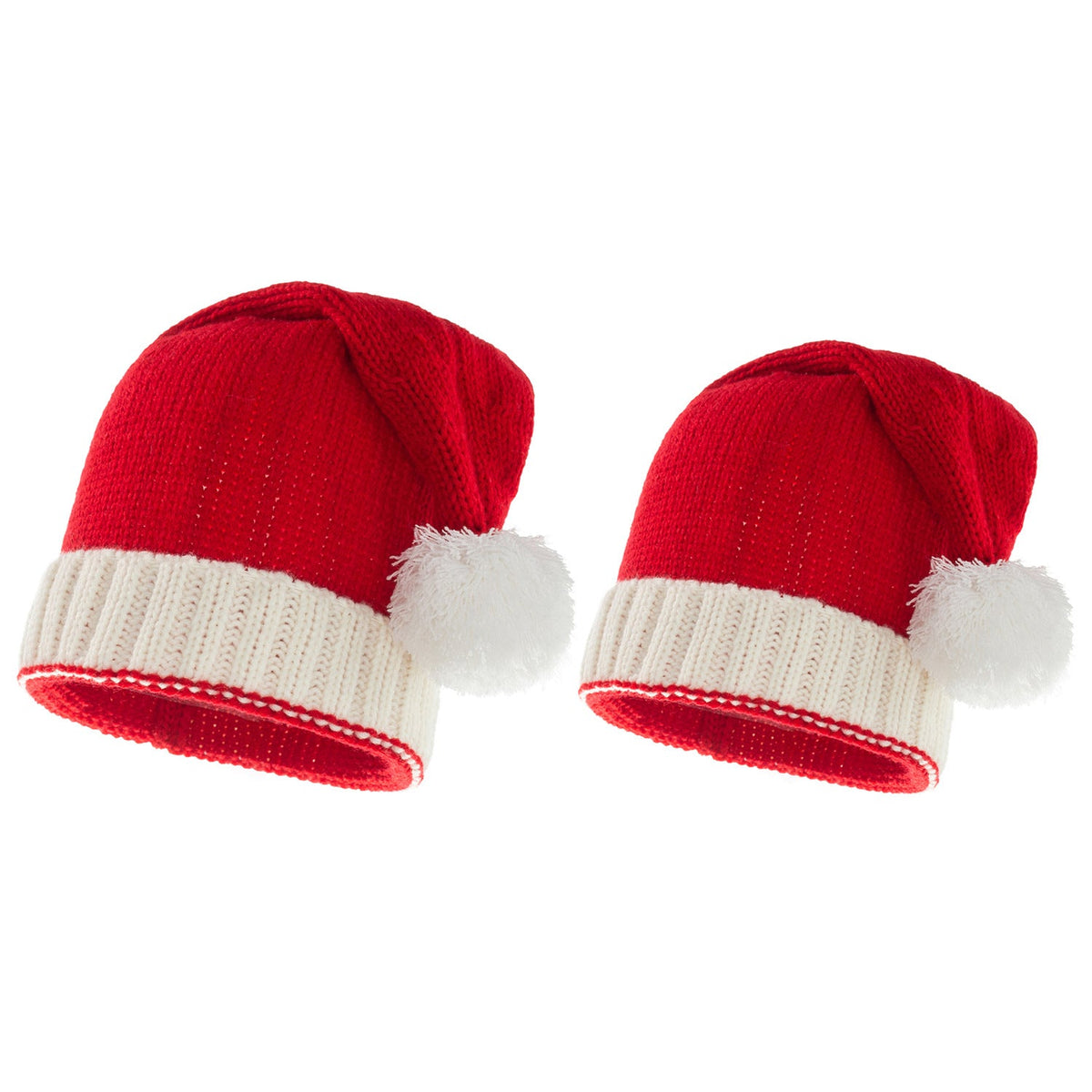 Gebreide rode kerstmuts met witte omslag en pompon, voor ouder en kind