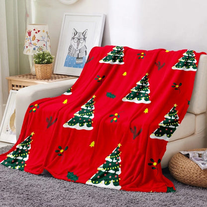 Emma - Kerstdekens - Rood met Eland en Kerstboom Design - Warm Vleece