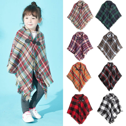 Warme Wintercape voor Meisjes - Plaid Patroon - Polyester