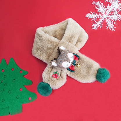 Pluche kindersjaal met rendierkopje, strikje en groene pompons - beige