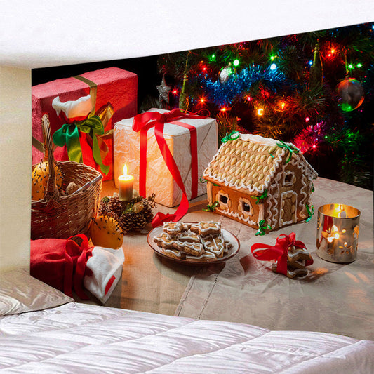 Kerst wandkleed met kerstafbeelding aan de muur