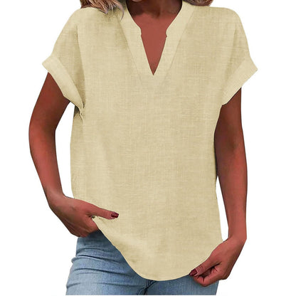 V-hals blouse dames beige - losse pasvorm vrouwelijk