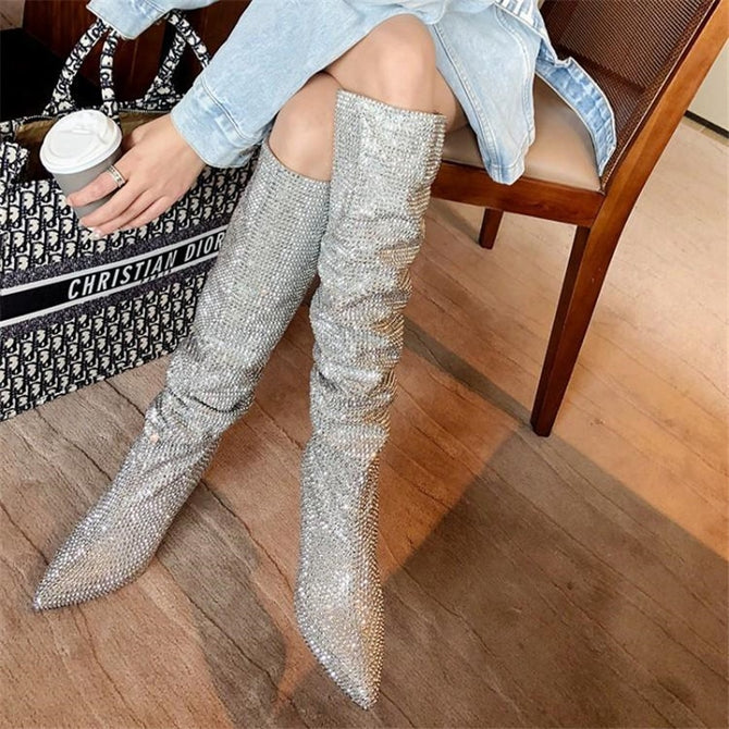 Dames Over-De-Knie Laarzen - Kristallen Pailletten - Glamour en Comfort