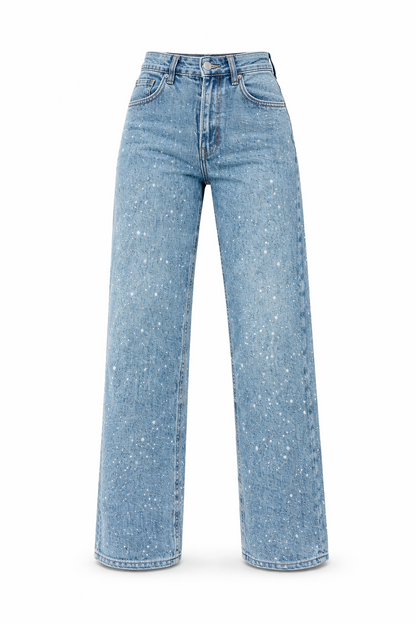 High waist wide leg jeans dames met glitterdetails