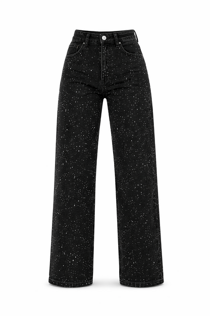 High waist wide leg jeans dames met glitterdetails