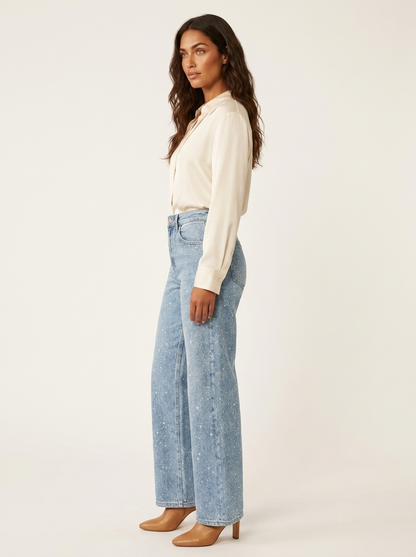 High waist wide leg jeans dames met glitterdetails