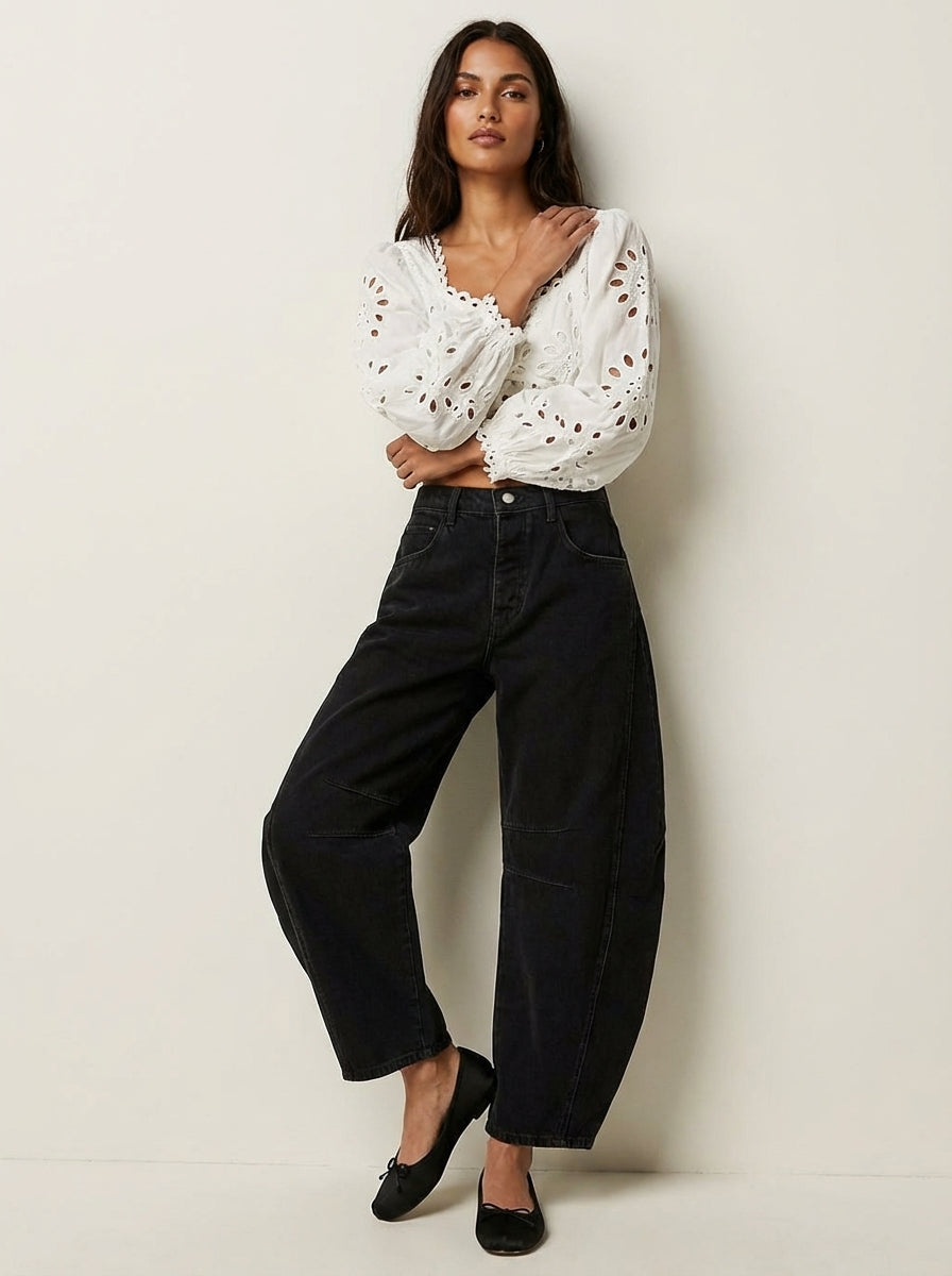 Barrel jeans dames in zwart