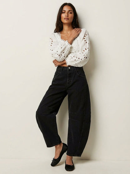 Barrel jeans dames in zwart