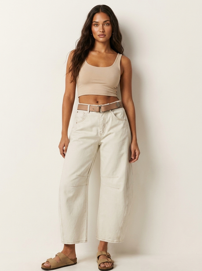 Barrel jeans dames in ecru