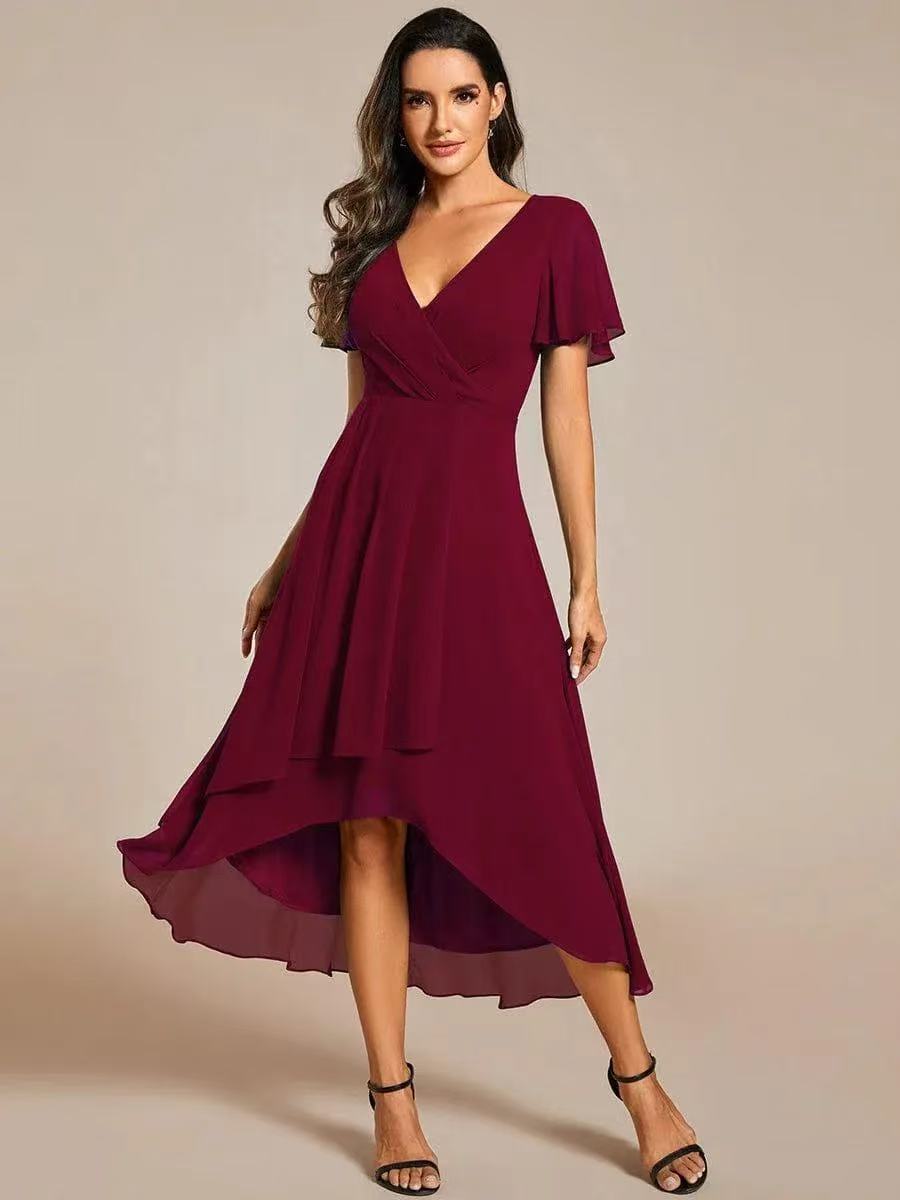 Chiffon midi jurk dames met overslag en asymmetrische zoom
