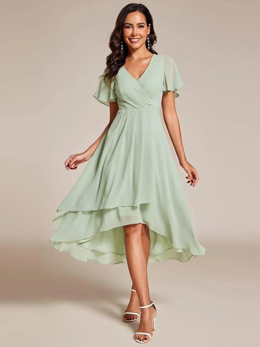 Chiffon midi jurk dames met overslag en asymmetrische zoom