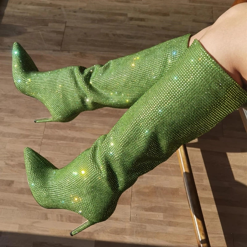 Kristallen Laarzen Dames - Over-de-Knie Glamour - Pailletten en Comfort