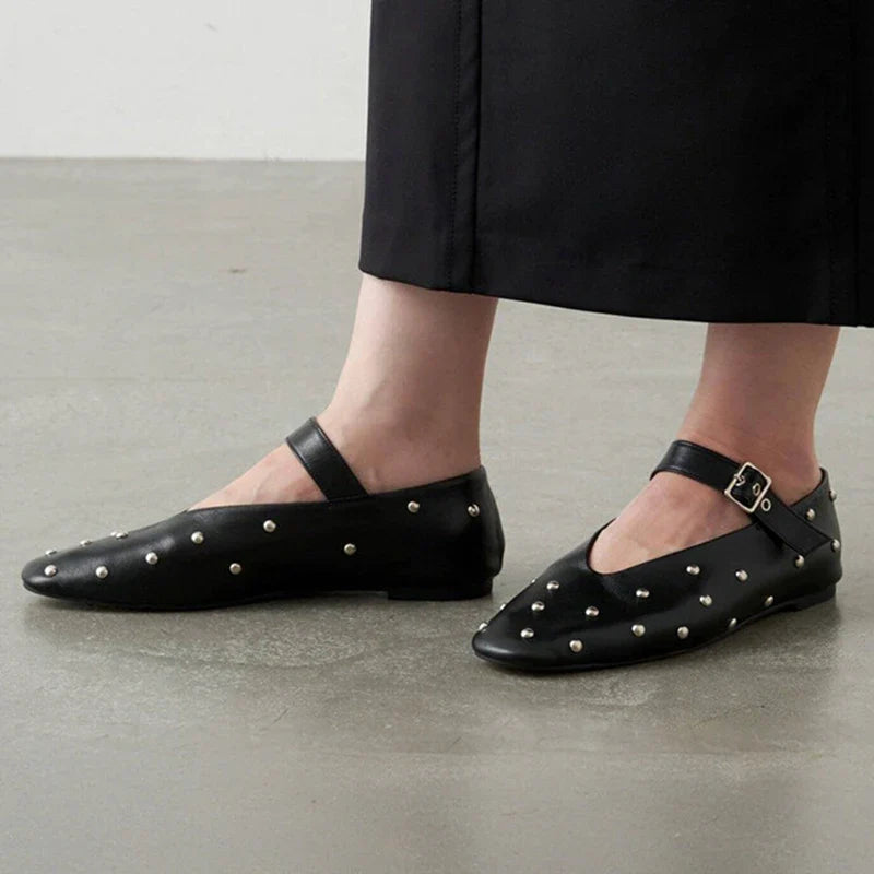 Dames Slingback Flats - Retro Gesp & Rivet Design - Tijdloze Elegantie