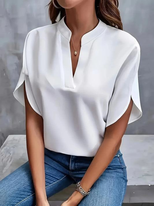 Elegante blouse dames wit - kap-mouwen detail zij-aanzicht