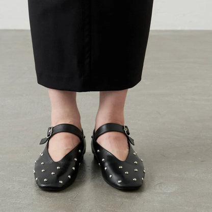 Dames Slingback Flats - Retro Gesp & Rivet Design - Tijdloze Elegantie