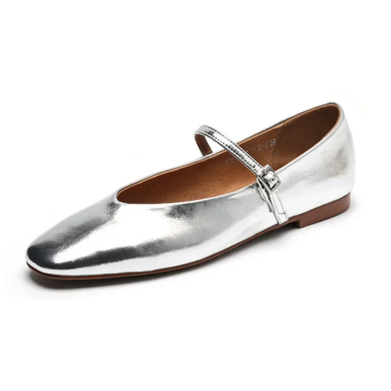 Dames Metallic Leren Ballerina's – Tijdloze Elegant en Comfort