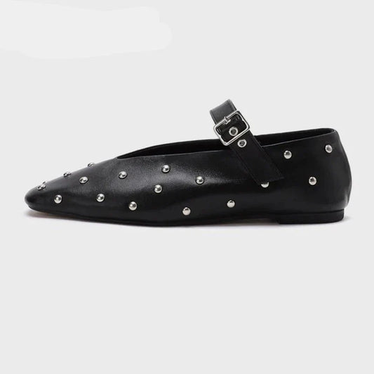 Dames Slingback Flats - Retro Gesp & Rivet Design - Tijdloze Elegantie