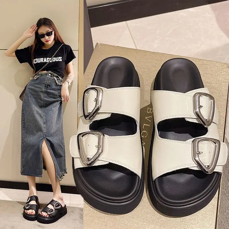 Sandalen voor Dames met Comfortabele Zool en Leren Bandjes